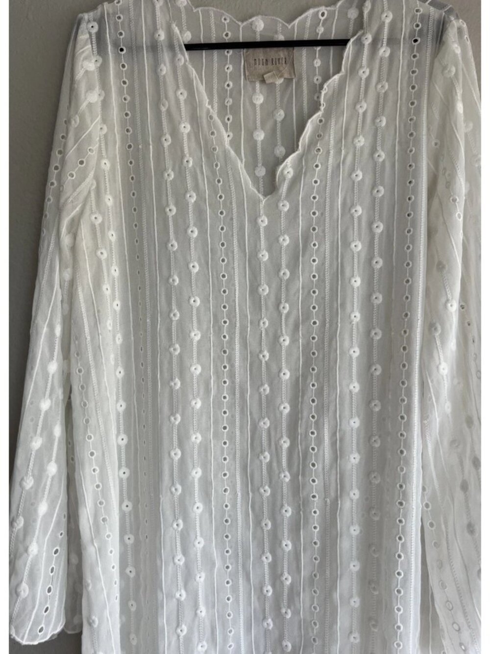 MOON RIVER DRESS M GINGHAM TAN WHITE NORDSTROM FLUTTER Lace Boho Maxi Dress